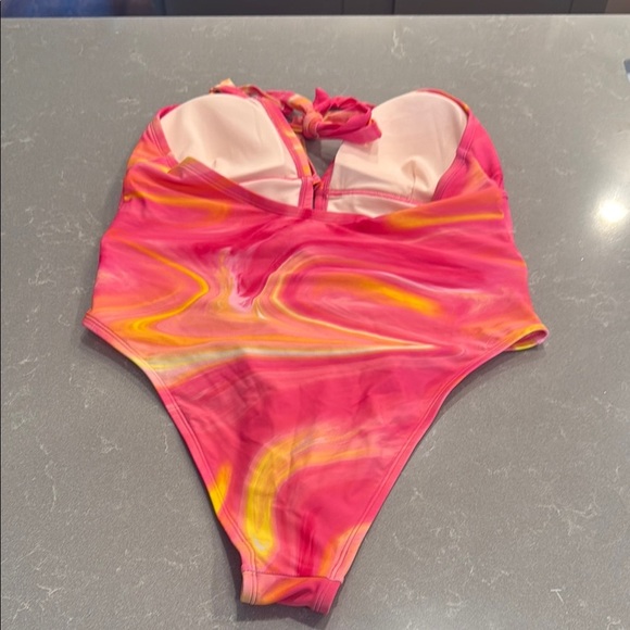 Cupshe Pink and Yellow One Piece Swimsuit with Classic Scoop Neckline - Picture 4 of 5